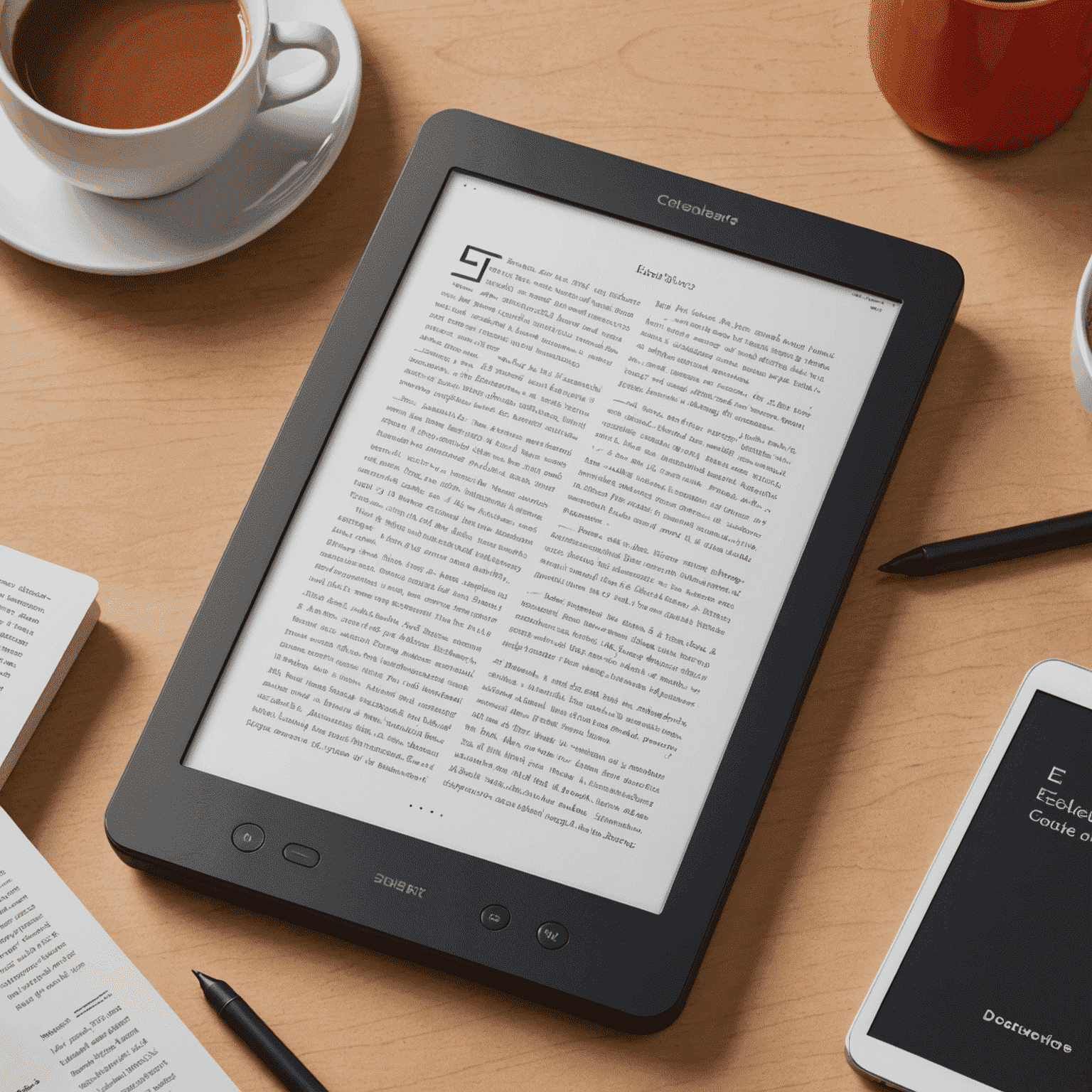 A sleek, modern e-reader device with a vibrant color e-ink display, showcasing multiple book covers and advanced features