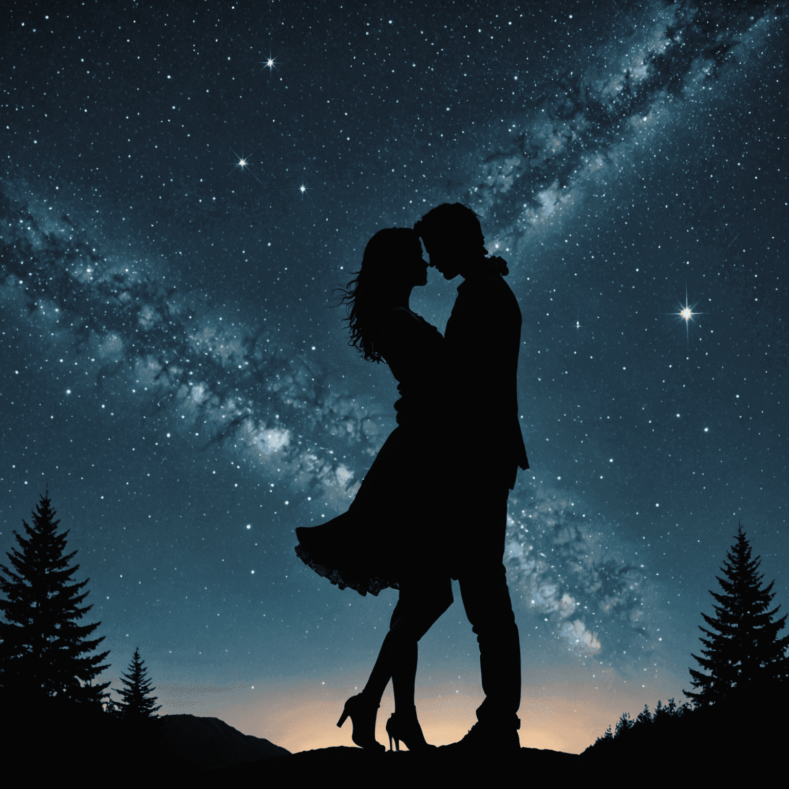 Cover of a romance novel with two silhouettes against a starry night sky